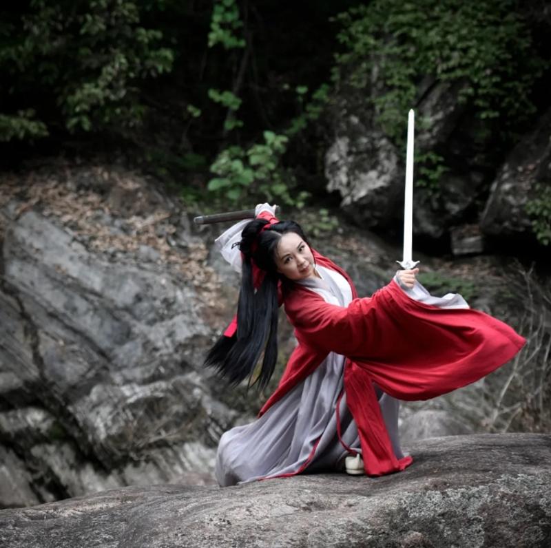 Wuxia character in red