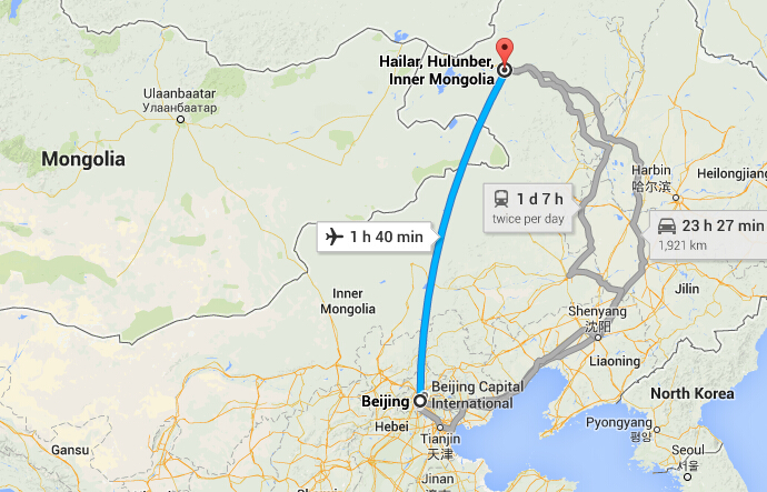 Beijing to Inner Mongolia distance