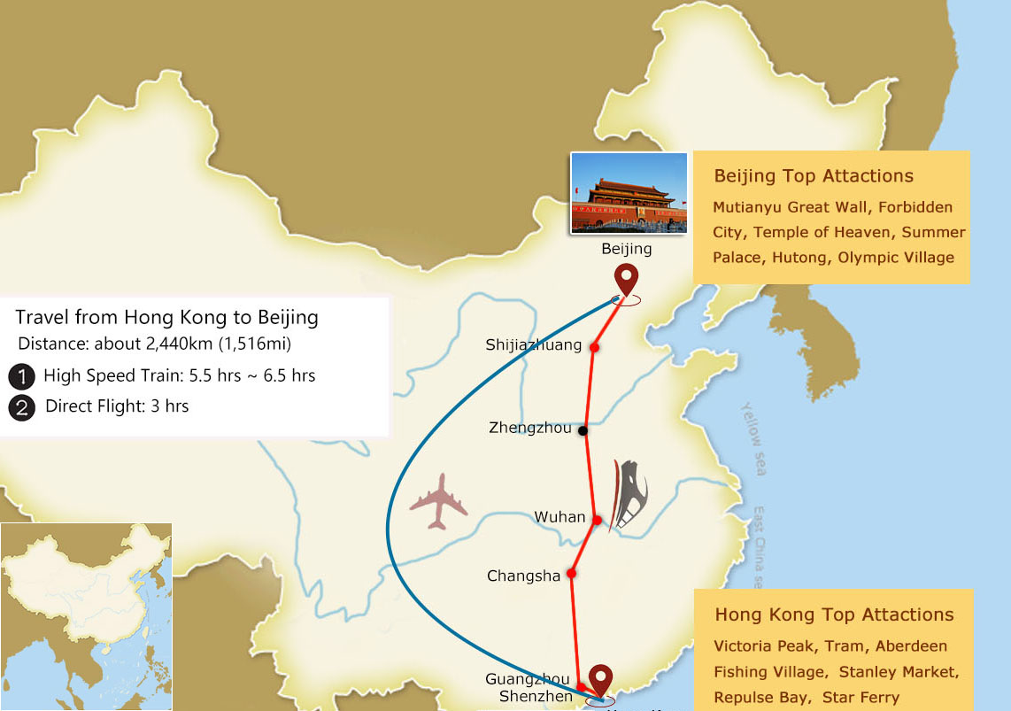 How far is Beijing from Hong Kong by plane