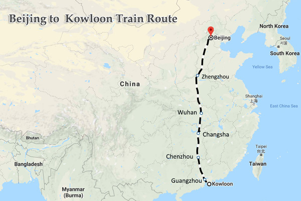 How far is beijing from hong kong by train