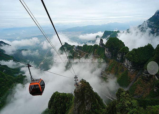 How long is the longest cable car in Tianmen Mountain?