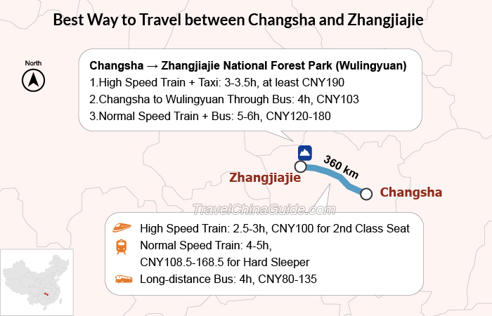 How long is the train from Changsha to Zhangjiajie?