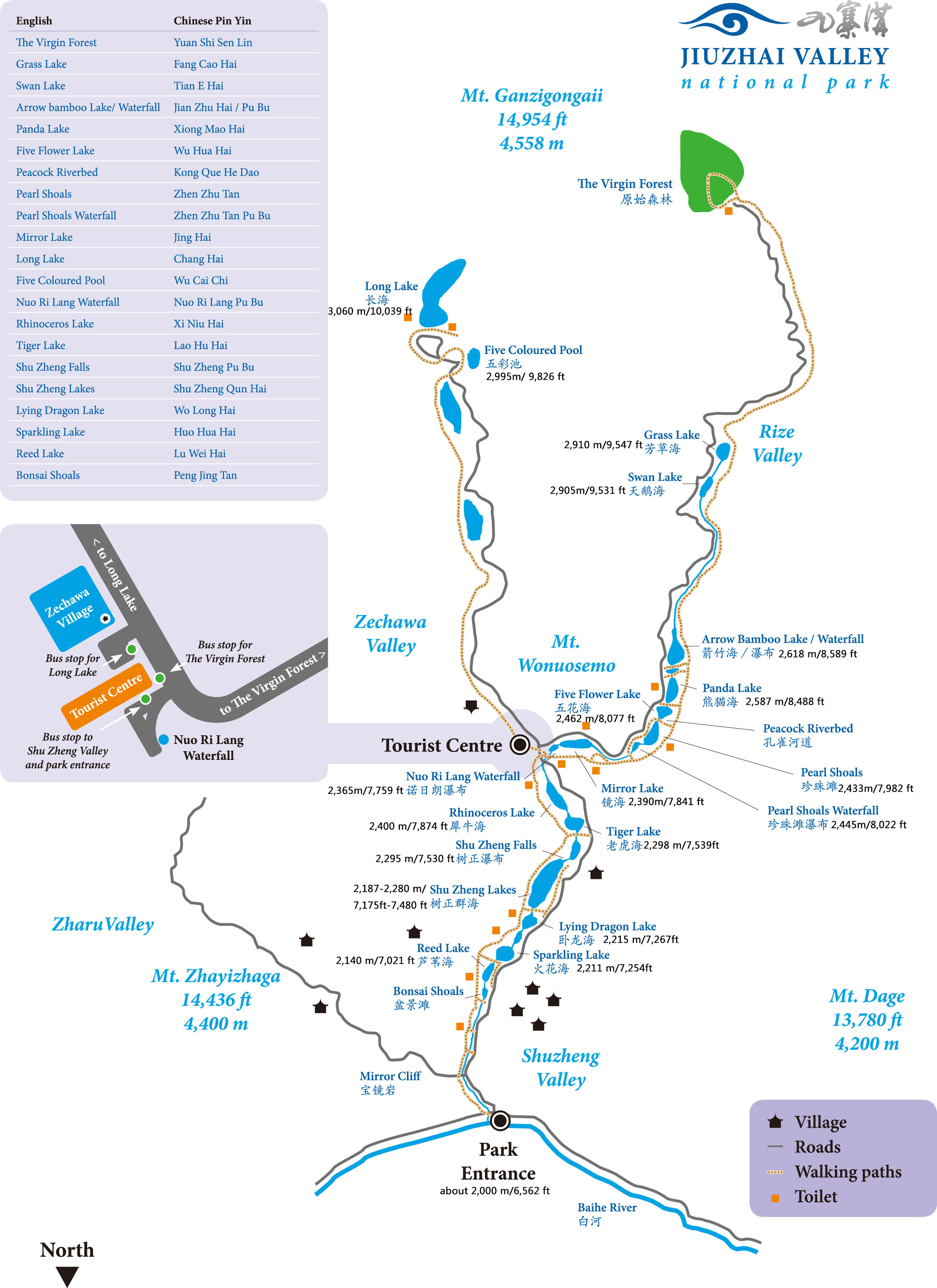 What is the elevation of Jiuzhaigou National Park?